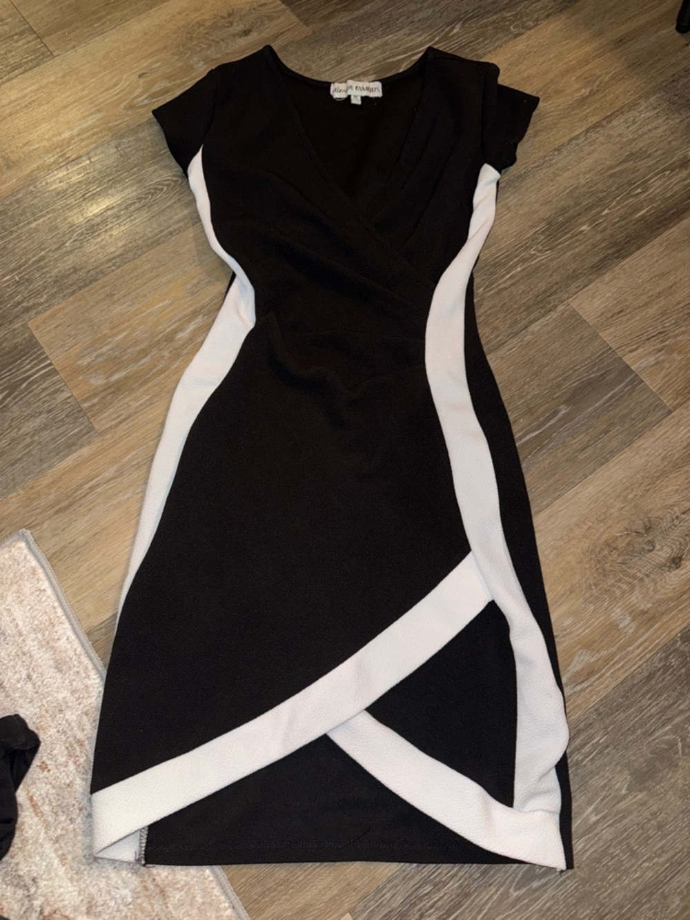 Black and White Wrap-Style Sheath Dress